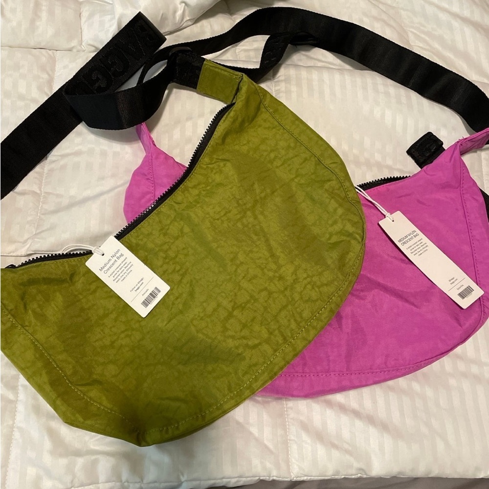 Baggu Medium Crescent Bundle Avocado & Extra Pink BNWT